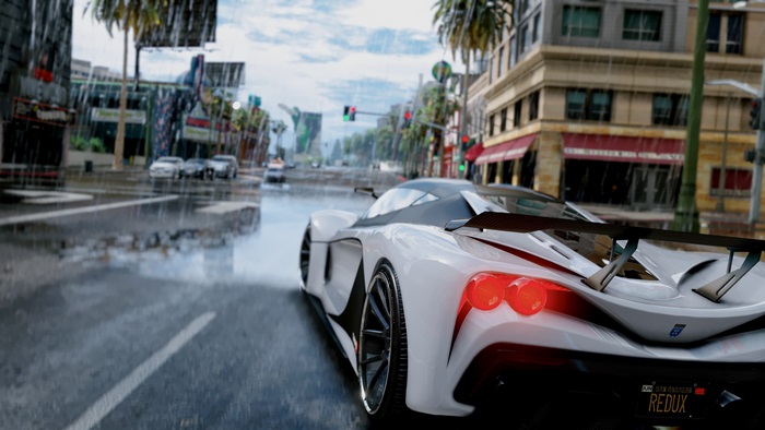 4K Stunning White Supercar on Wet City Street