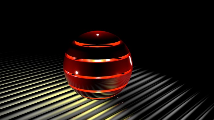 4K Red and Black Abstract Sphere with Light Stripes