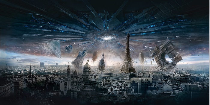 Alien invasion over destroyed Paris