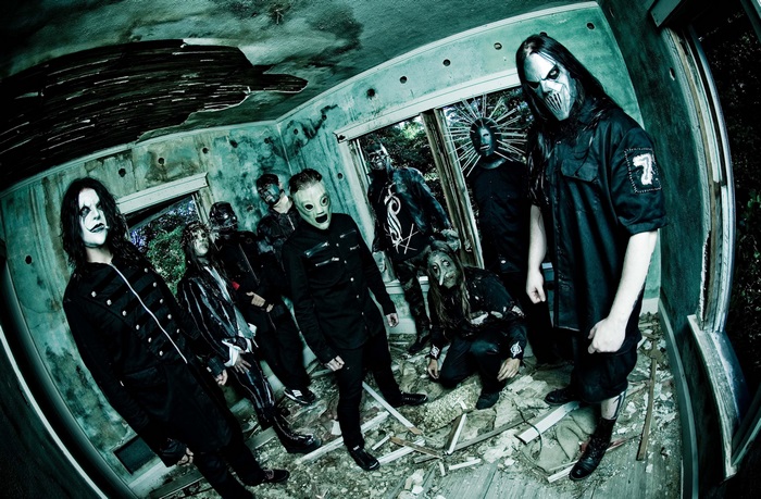Slipknot band members in a derelict room