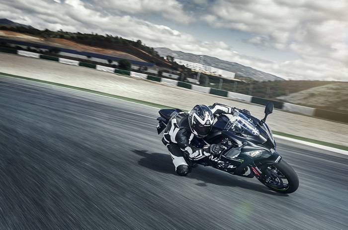 Kawasaki Ninja ZX-10R motorcycle on a race track