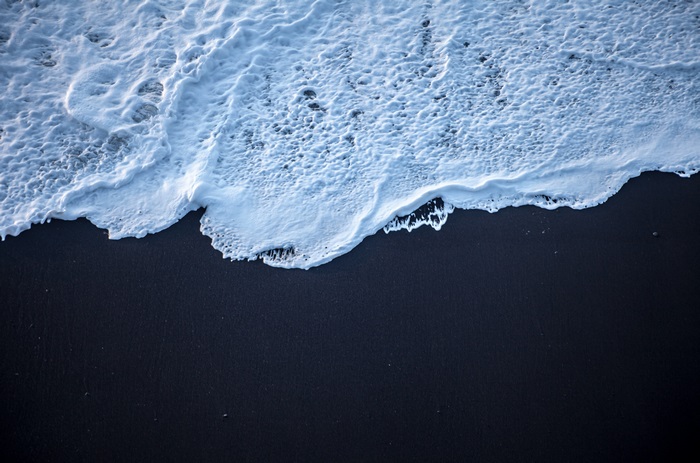 Black Sand Beach with Ocean Waves 4K