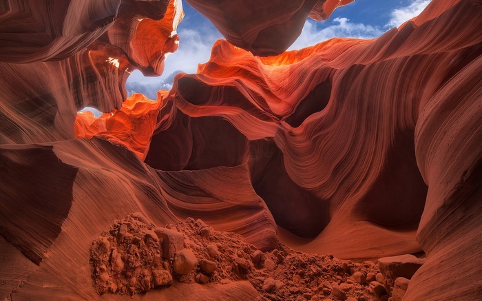 Antelope Canyon sandstone formations and sky