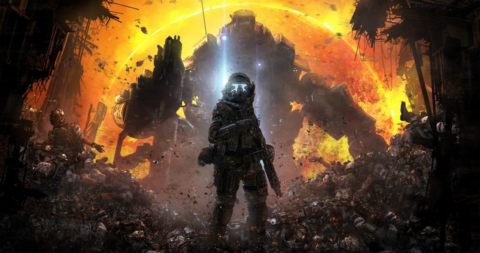 Epic Titanfall 2 4K Battle Scene with Mech and Soldier