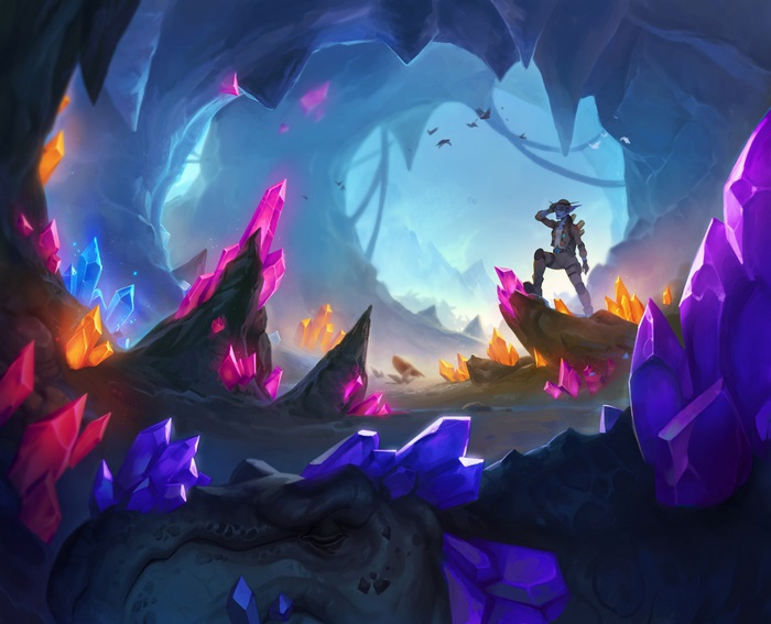 Hearthstone 4K cave with crystals and explorer