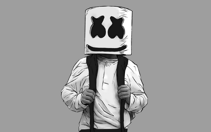 Marshmello wearing a backpack