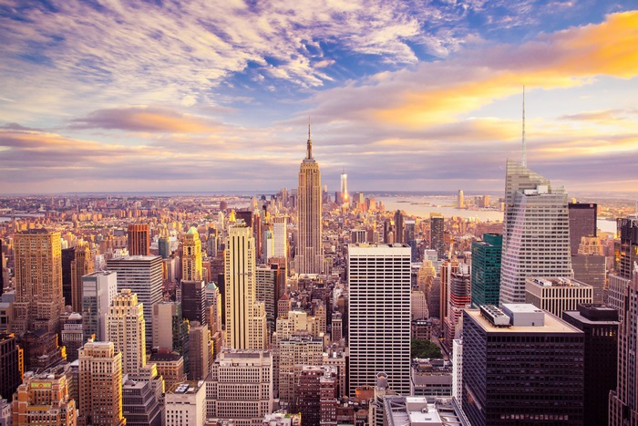 Manhattan cityscape at sunset 4K
