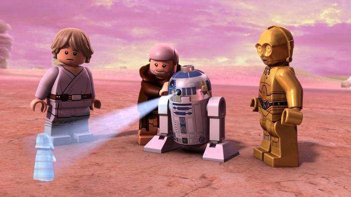 Luke Skywalker, Obi-Wan Kenobi, R2-D2, and C-3PO from Lego Star Wars