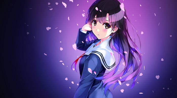 Anime Girl with Purple Hair in Sailor Uniform 4K