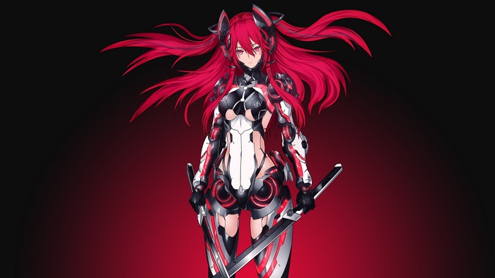 4K Mecha Girl with Red Hair and Futuristic Armor