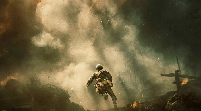 Soldier running through explosions in Hacksaw Ridge 4K