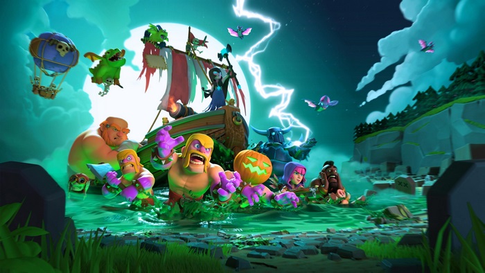 Clash of Clans Halloween characters on a boat