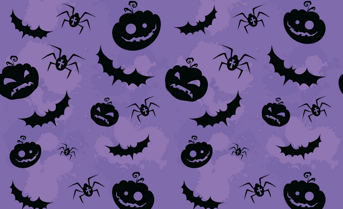 Halloween pattern with pumpkins, bats, and spiders