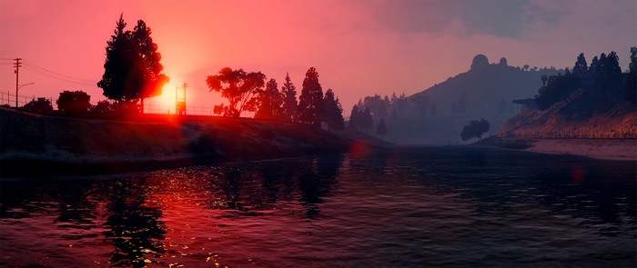 Grand Theft Auto V 4K sunset over water
