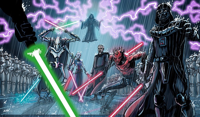 Star Wars characters in a battle