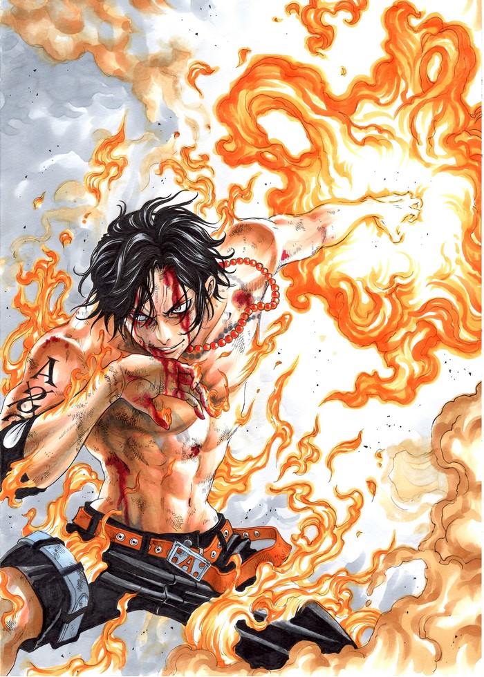 Portgas D. Ace from One Piece surrounded by flames