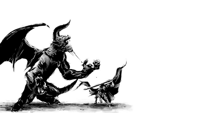 Guts fighting Zodd from Berserk