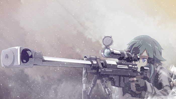 Asada Shino from Sword Art Online with sniper rifle