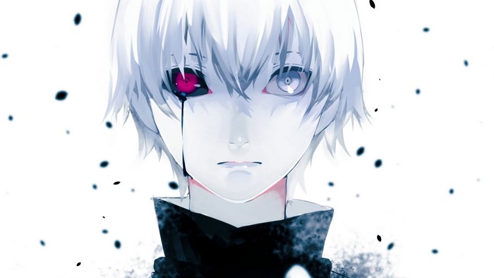 Kaneki Ken from Tokyo Ghoul with White Hair and Red Eye
