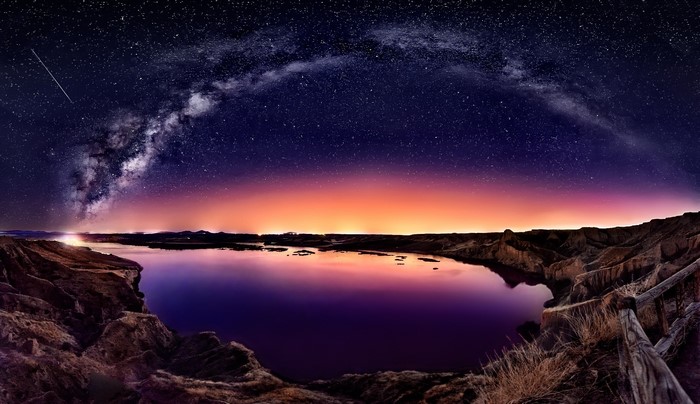 Milky Way over a lake at night