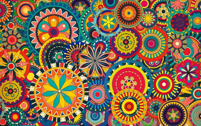Colorful Psychedelic Abstract Geometric Floral Pattern