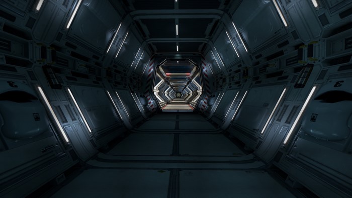 Futuristic spaceship interior corridor