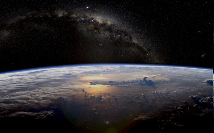 Earth and the Milky Way galaxy from space