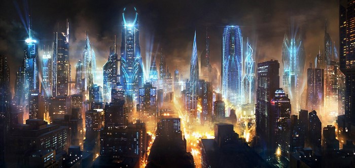 futuristic city artwork fantasy art concept art HD Wallpaper