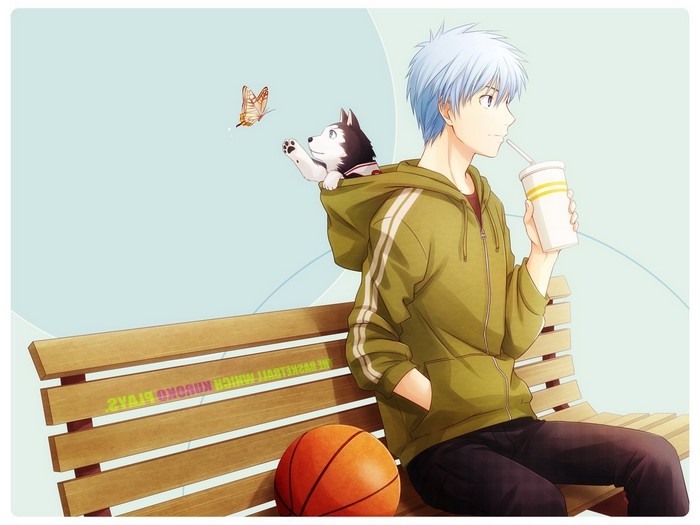 Kuroko from Kuroko's Basketball with a dog and butterfly