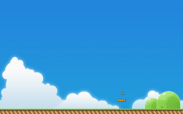 Super Mario Bros. landscape with clouds and blocks