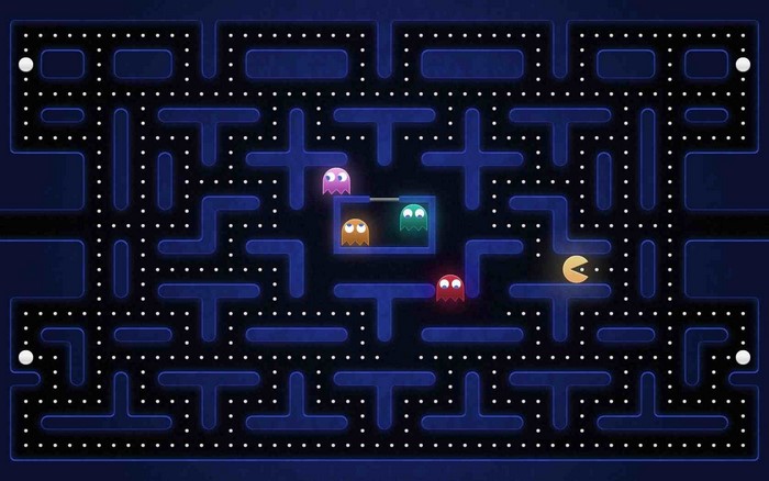 Pac-Man and ghosts in a maze