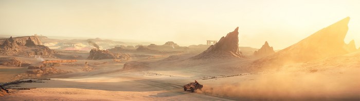 Mad Max wasteland desert landscape with vehicle