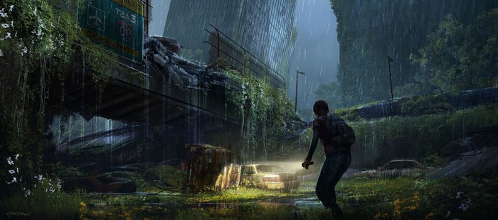 The Last of Us concept art of a survivor in a ruined city