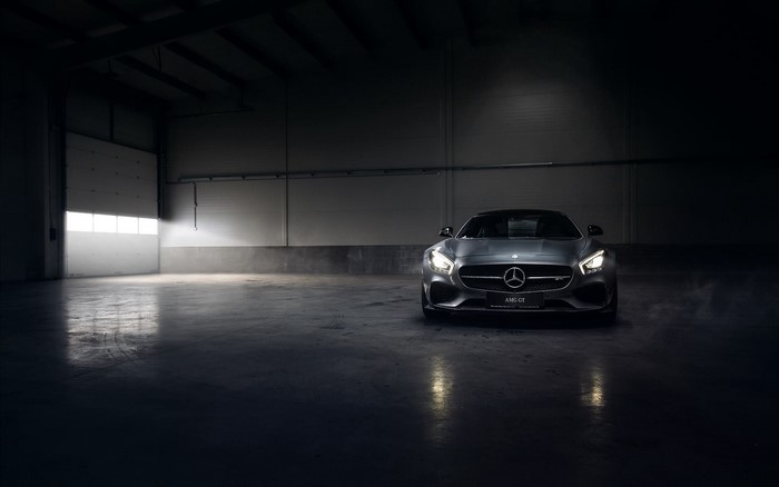 Mercedes-AMG GT in a dark garage