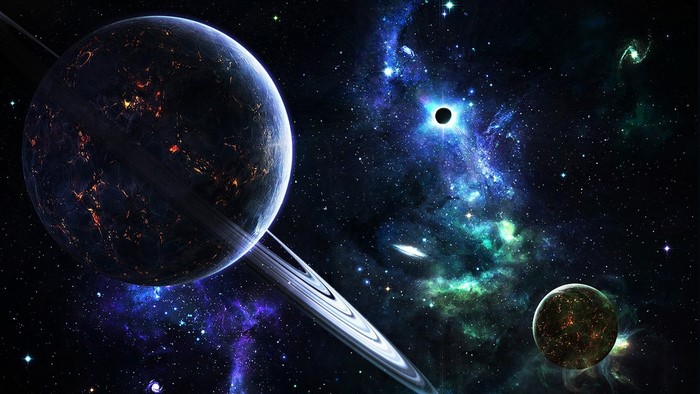 Space scene with planets and nebulae