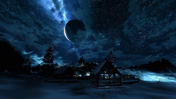 The Elder Scrolls V Skyrim night landscape