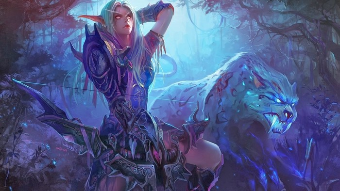 Elf hunter with panther from World of Warcraft