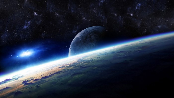 Planet and Moon in Space