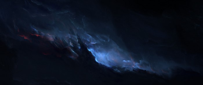 Blue and red nebula in deep space