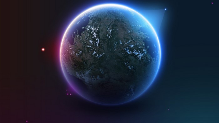 Glowing Planet with Satellite Among Stars