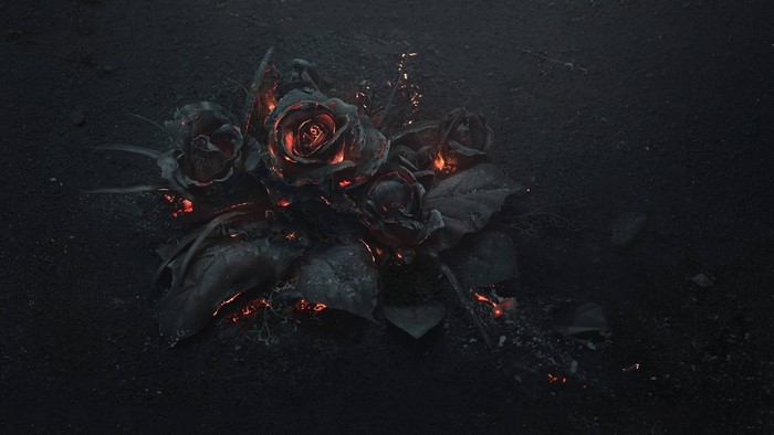 Burning gothic roses on dark ground