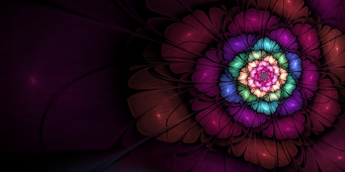 Colorful 3D Fractal Flower with Fibonacci Spiral