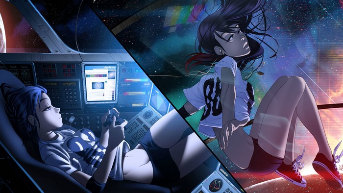 Two anime girls in space