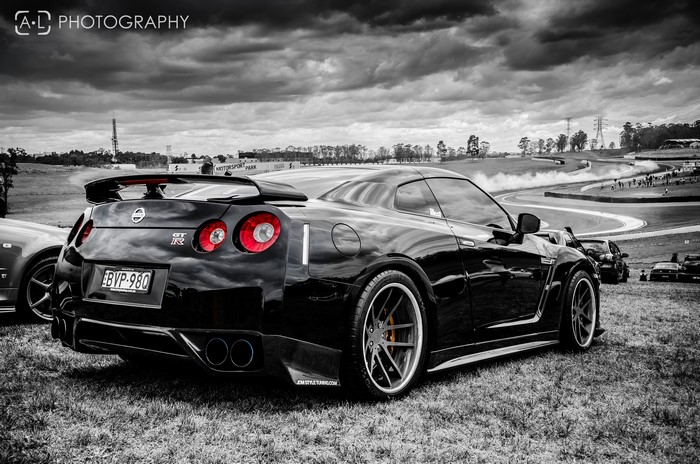 Black Nissan GT-R R35 on a race track