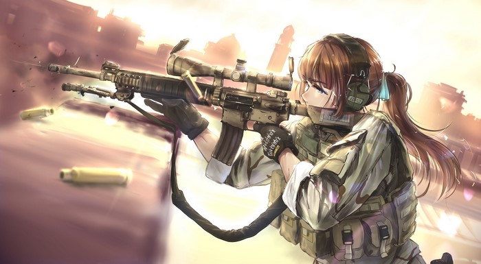 Anime girl with sniper rifle in combat