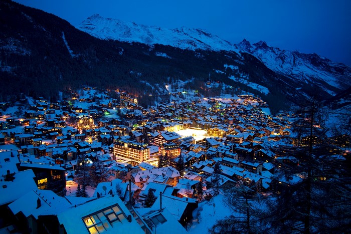 Zermatt village in the Swiss Alps at night