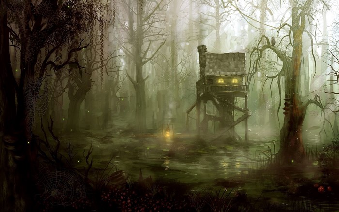 Mysterious Witch's Swamp House in Enchanted Forest