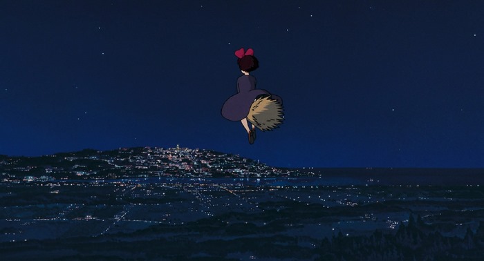Kiki from Kiki's Delivery Service flying at night