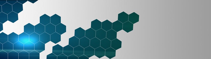 Abstract geometric hexagon pattern with blue light