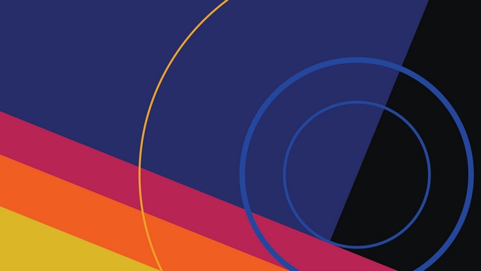 Abstract geometric pattern with colorful stripes and circles